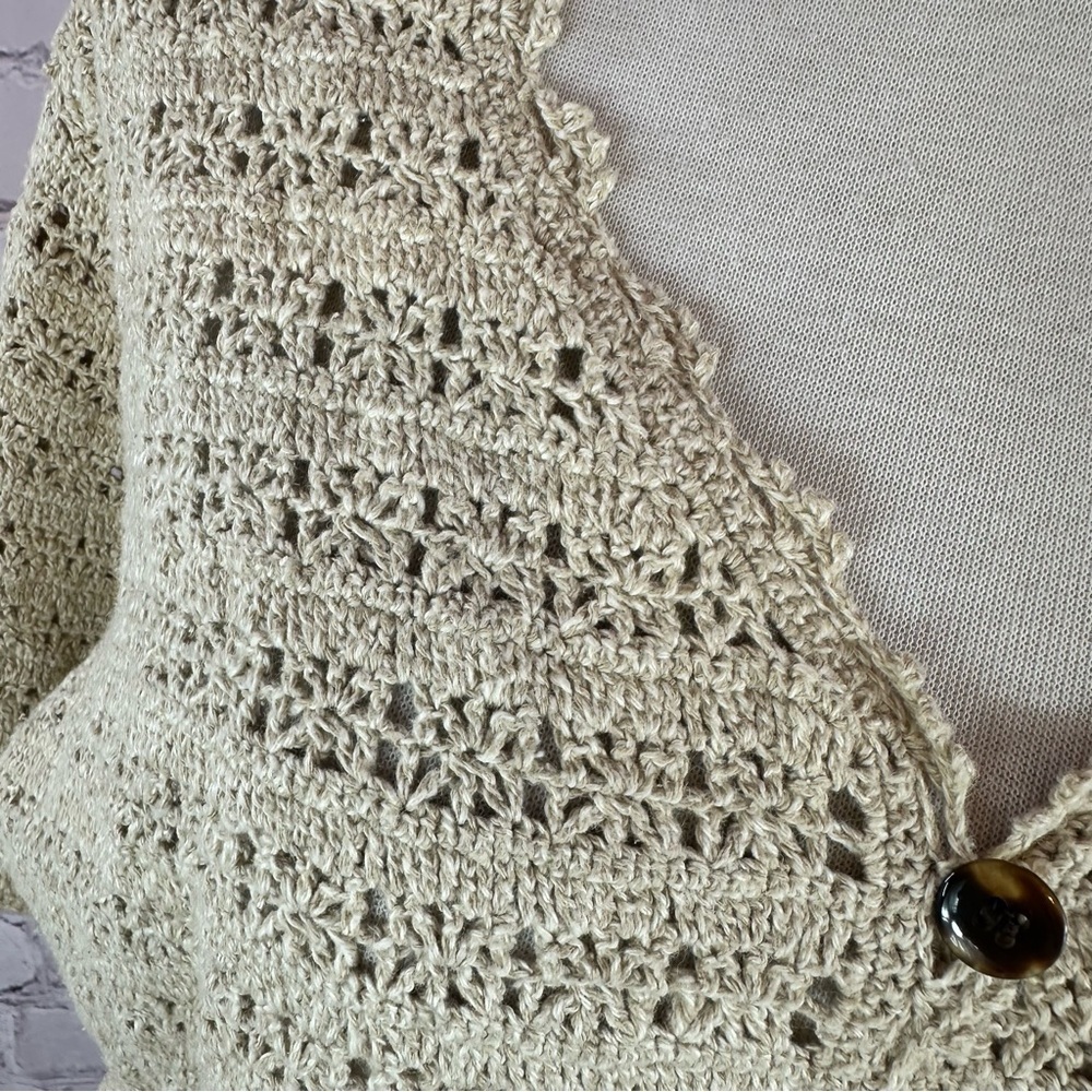 Van Heusen Cream Crochet short sleeve Cardigan top women XL boho western cottage - Picture 2 of 8